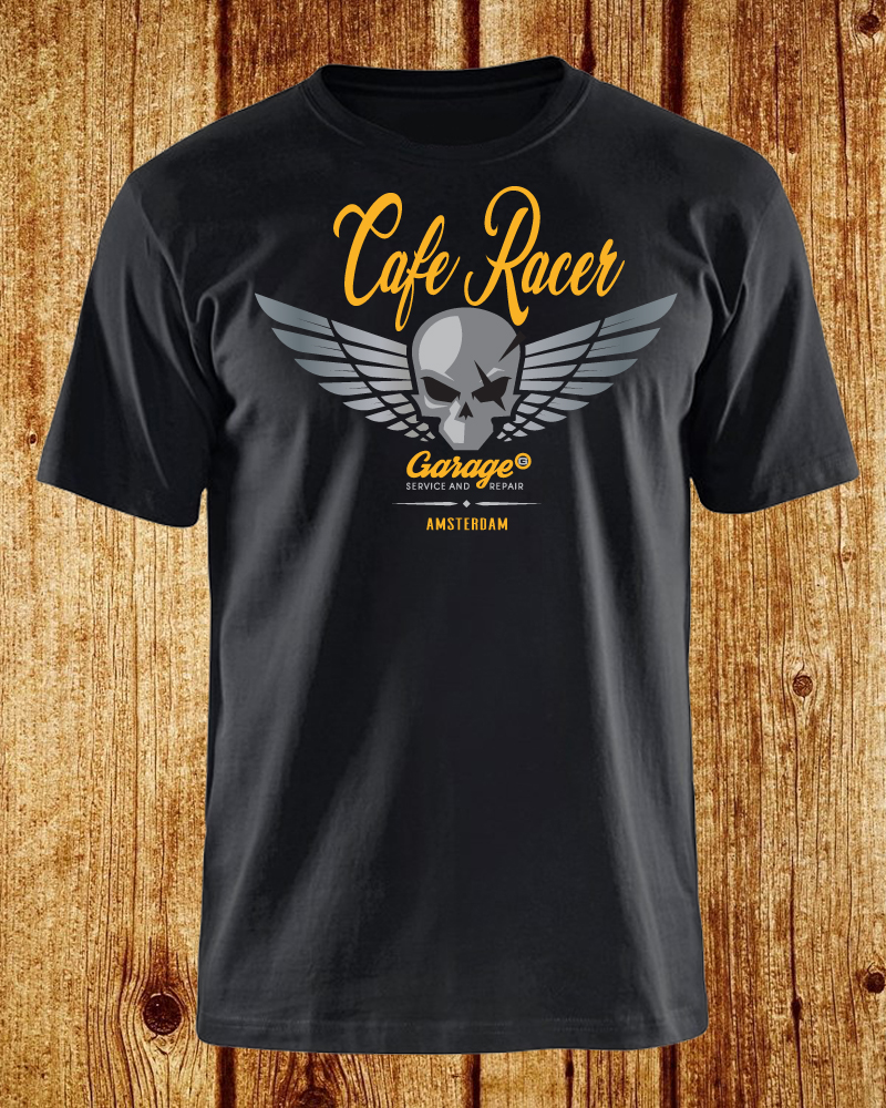 T-shirt Homme Café Racer Moto — Design Original — 100% Coton 185 G/m² — Coupe Classique — Certification Oeko-Tex
